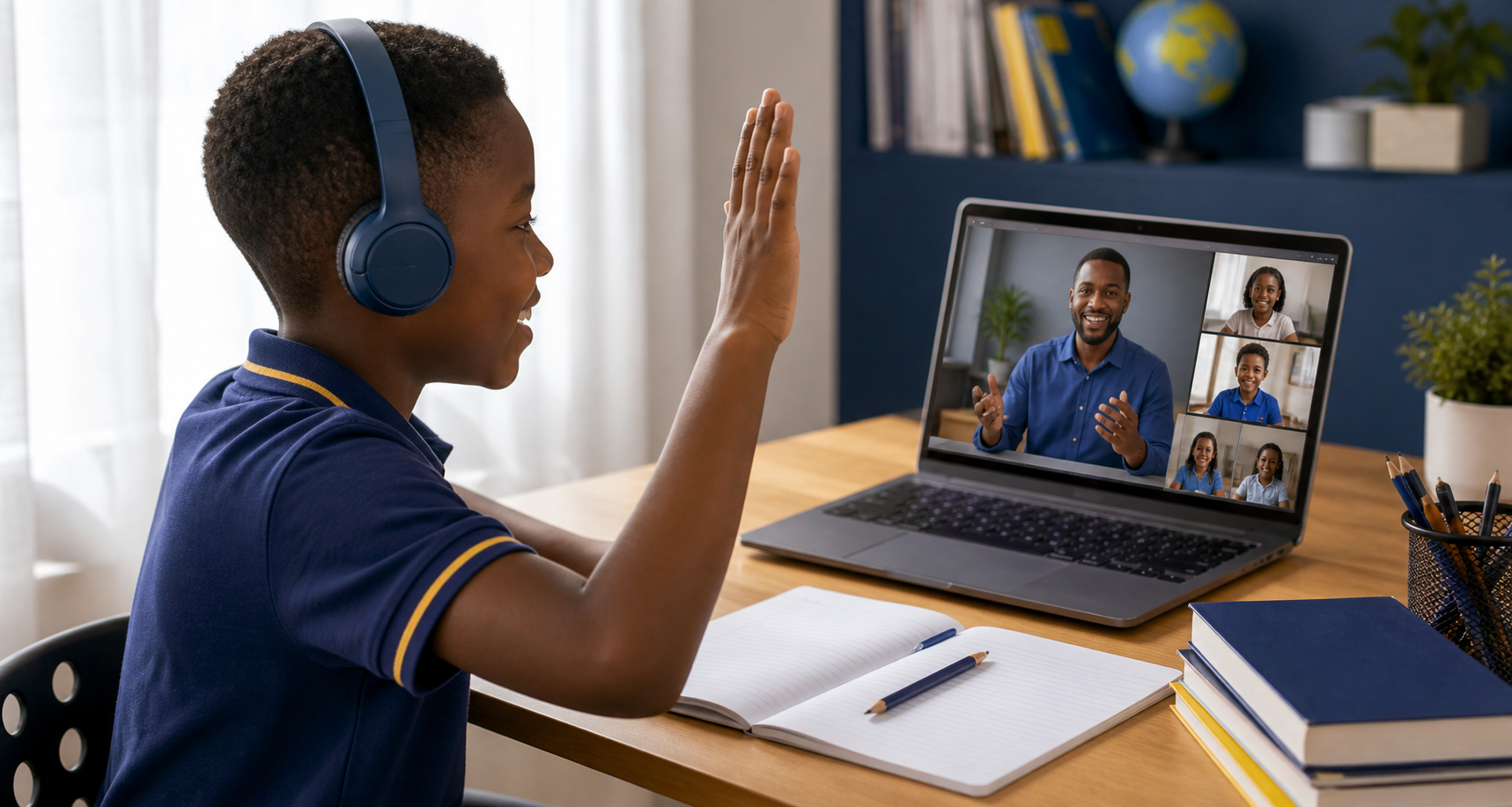 A Daystar learner in a live virtual classroom.